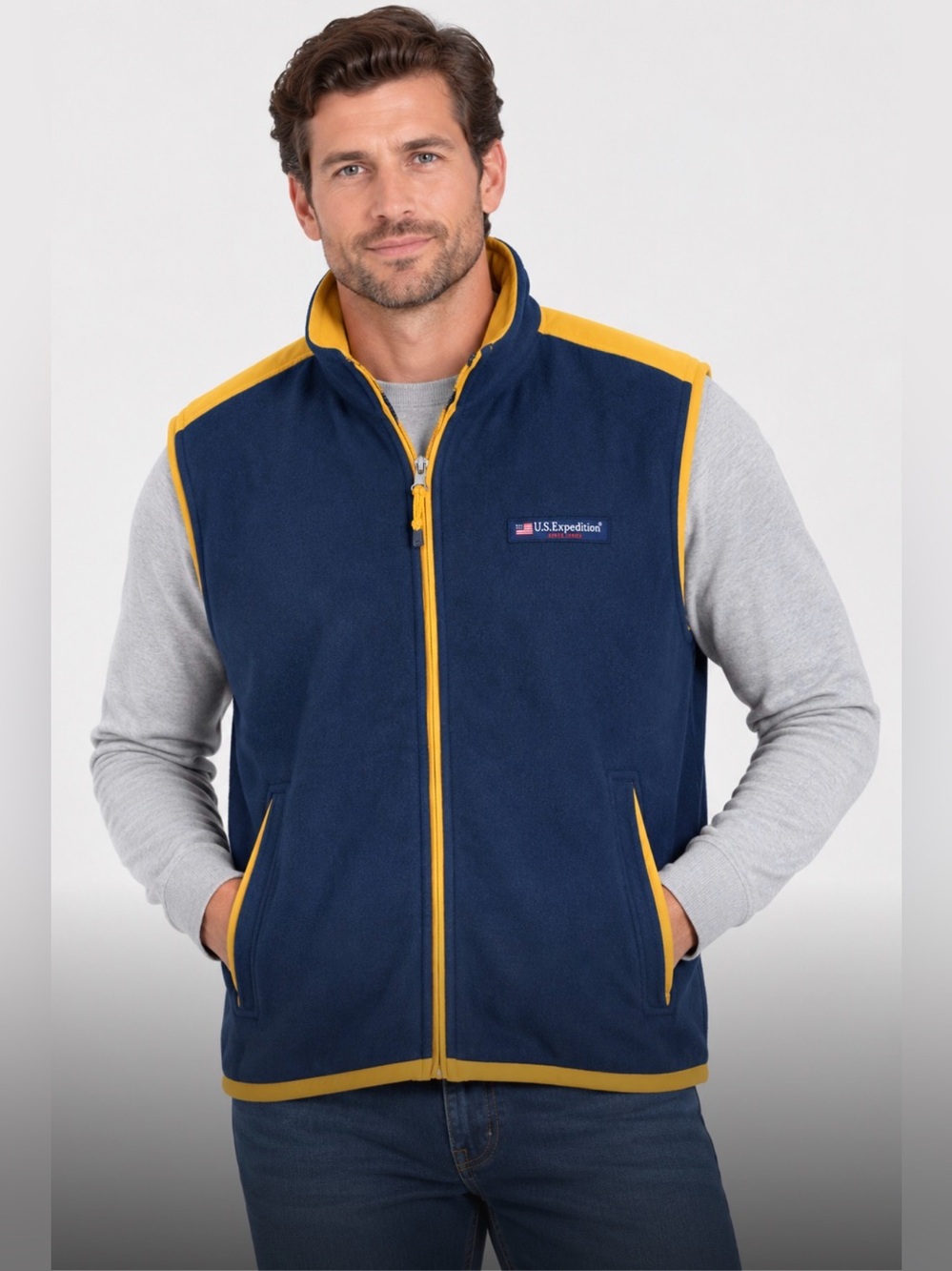 U.S. Expedition USX Reversible Fleece Nylon Vest Gold Navy XL NWT